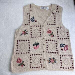 White Stag V-neck Long Cardigan Embroidered Flower Sweater Vest Size 24W